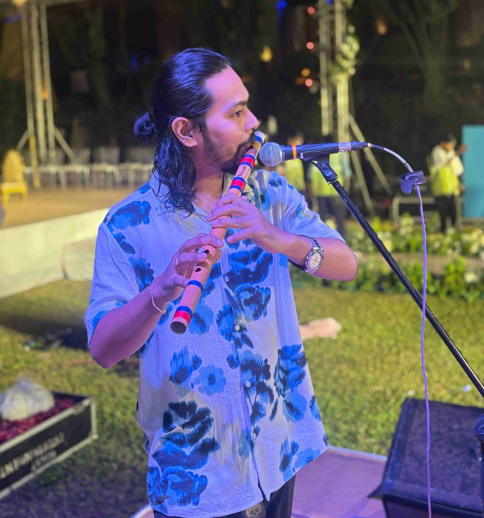 Ringchad Brahma performing on the bansuri